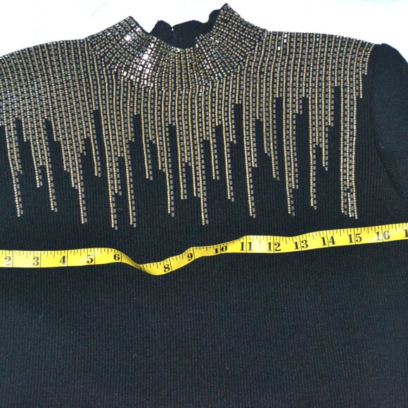 ST JOHN Evening Black with Silver & Gold Paillette Embellished Mock Neck Dress 6 - Picture 9 of 10